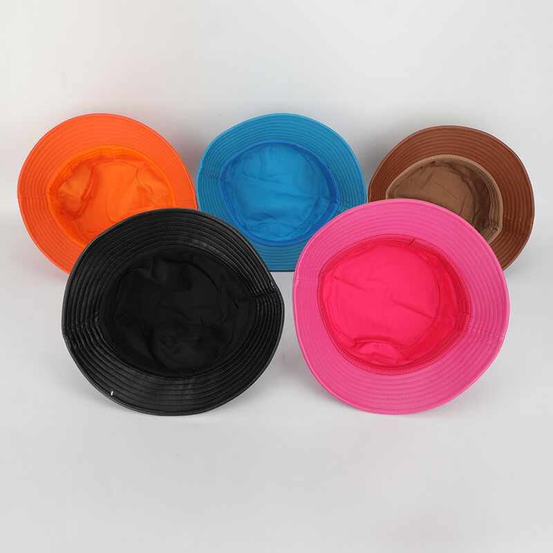 factory wholesale custom women high quality vegan waterproof pu leather fishing 3d embroidery logo bucket hat 7